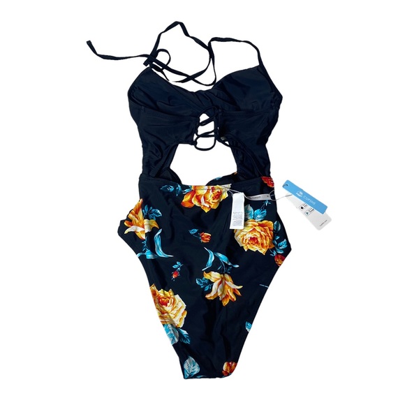Cupshe Black Floral Cut Out One Piece Swimsuit - Picture 5 of 6